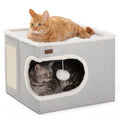Garnpet Cat Bed for Indoor Cats Cube House, Covered Cat Cave Beds & Furniture with Scratch Pad and Hideaway Tent, Cute Modern Cat Condo for Multi Small Pet Large Kitten Kitty, Grey