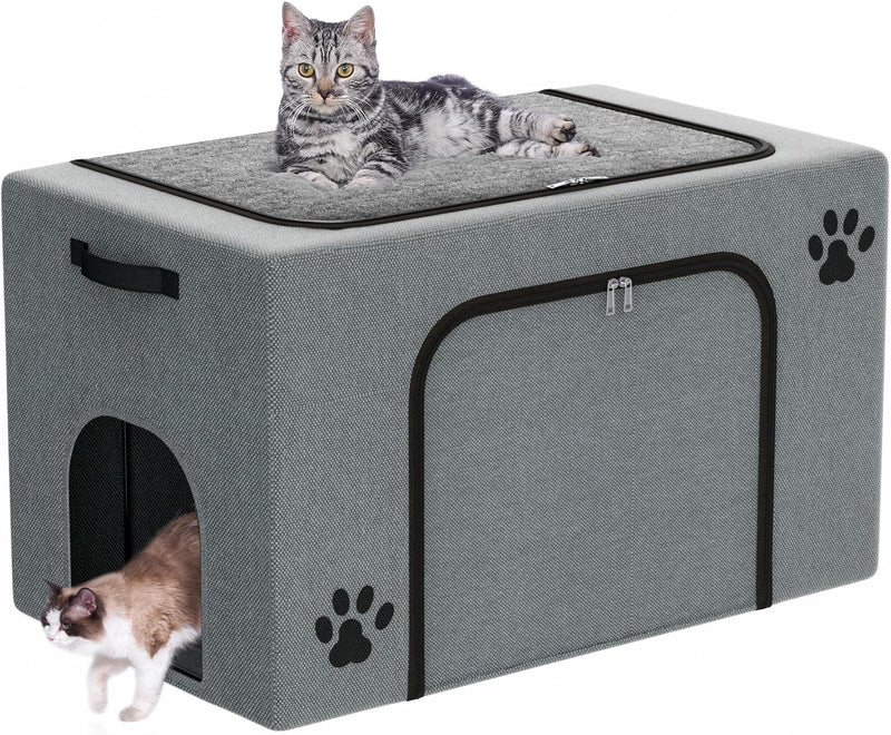 Hidden Cat Litter Box Enclosure with Cat Bed, Foldable Fabric Cat House