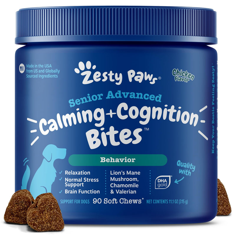 Zesty Paws Senior Advanced Calming & Cognition Soft Chews for Dogs - Supplements for Dog Brain Health & Nervous System Support + Calming & Relaxation -with Ashwagandha & DHA