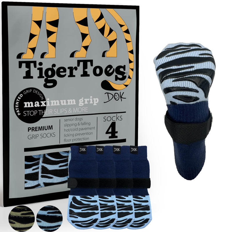 DOK TigerToes Premium Non-Slip Dog Socks for Hardwood Floors - Extra-Thick Grip that Works Even When Twisted - Prevents Licking, Slipping, and Great for Dog Paw Protection (Breezy Blue, Large)