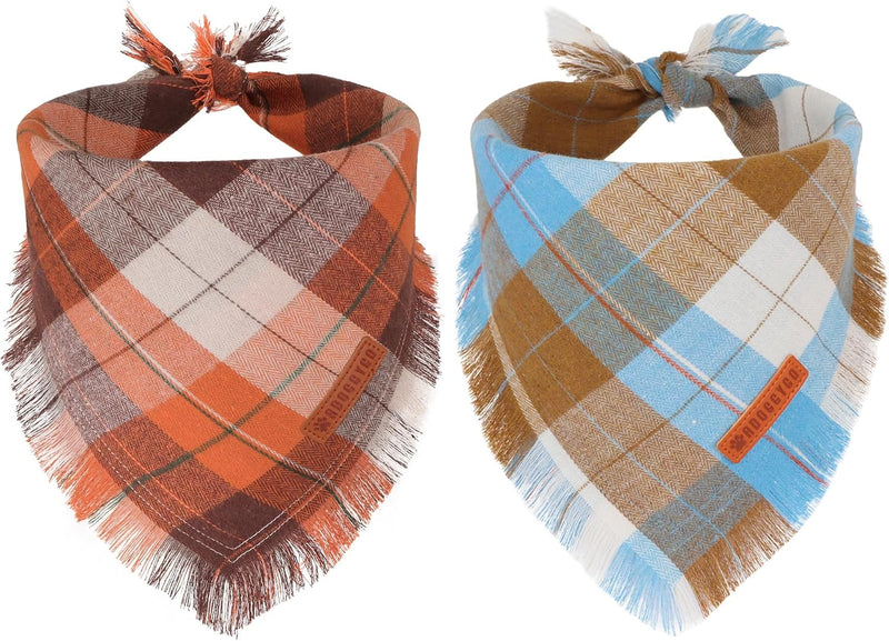 ADOGGYGO Fall Dog Bandana with Tassels Edges, Plaid Thanksgiving Scarf, L