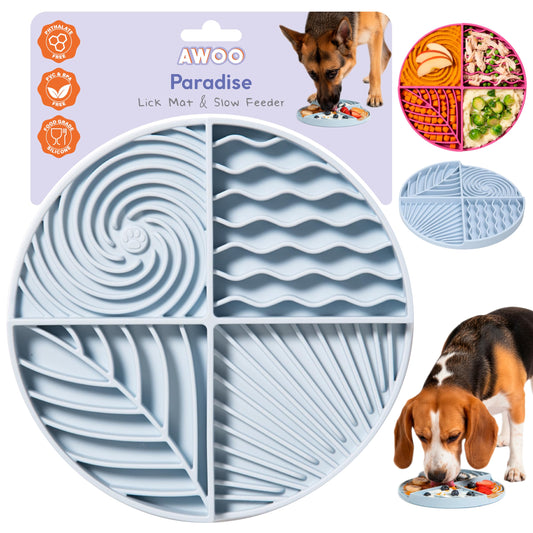 Awoo Paradise - Dog Lick Mat for Slow Feeding & Anxiety - Non-Slip Silicone Slow Feeder with Suction Cups - Dishwasher Safe Pet Dish for Grooming, Training, and Boredom Relief (Sky)
