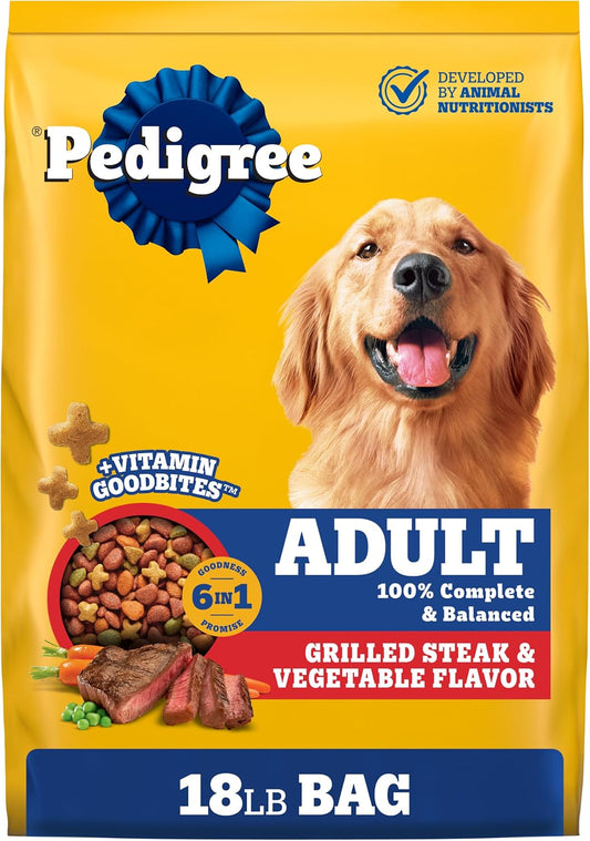 Pedigree Adult Dry Dog Food, Complete Nutrition, Grilled Steak & Vegetable Flavor, 18 lb. Bag