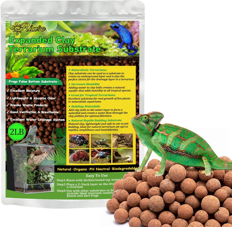 Riare 2LBS Organic Expanded Clay Balls Terrarium Substrate for Reptiles