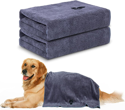 WOUSEDO Microfiber Dog Towels for Drying Dogs,40'' X 23.6'', Super Absorbent and Soft Pet Grooming Towel, Perfect Shower & Bath Supplies for Dogs(2-Pack Grey)