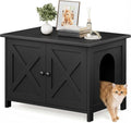 Shintenchi Cat Litter Box Enclosure, Litter Box Furniture Cabinet Hidden with Removable Divider, Wooden Cat House with E