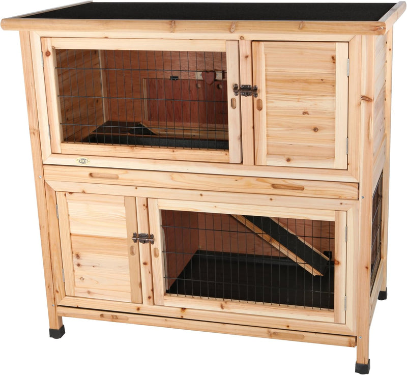 Trixie 2-Story Rabbit Hutch with Retreat Area, Non-Slip Ramp, Hinged Roof with Locking Arm, 4 Doors, 2 Metal Slide Latch