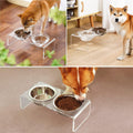 Acrylic Elevated Dog Cat Bowls Pet Feeder Double Bowl Raised Stand Comes with 2 Removable Glass Bowls and 2 Stainless St