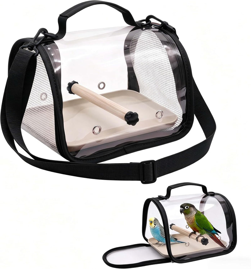 Bird Carrier Backpack with Breathable Mesh Windows, Portable Parrot Travel Cage with Perch and Removable Tray, Hands Fre
