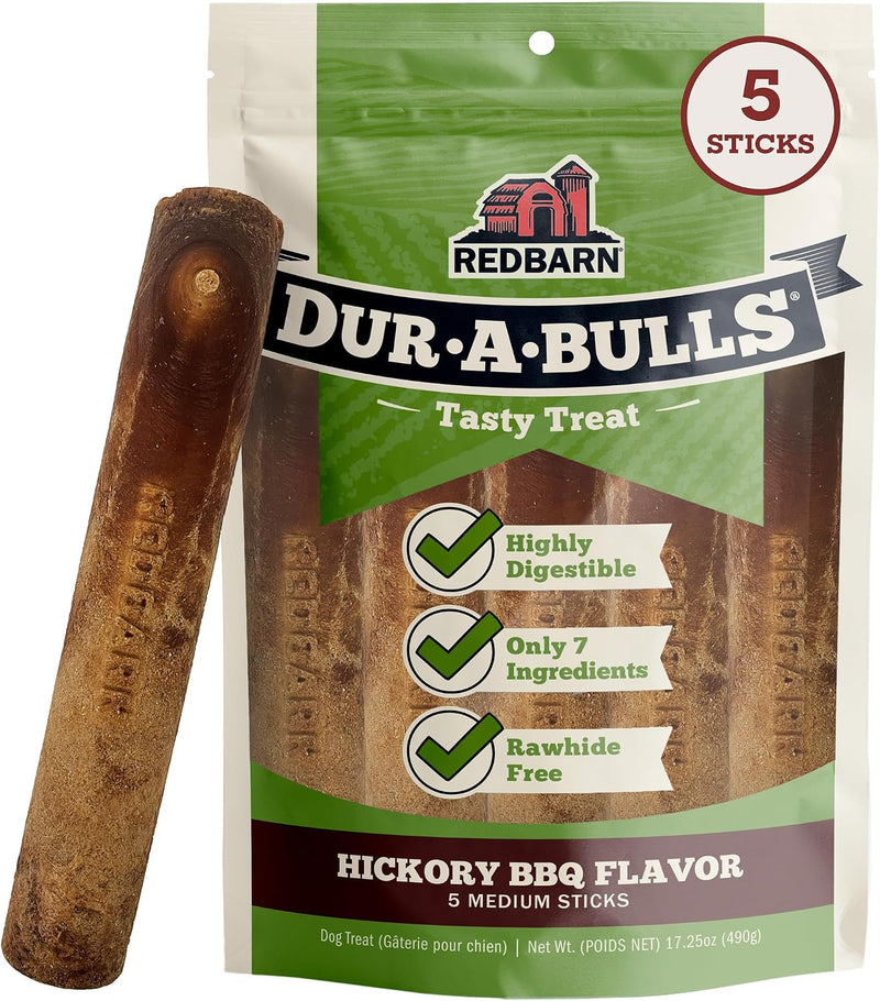 Redbarn Dur-A-Bulls Medium Sticks Hickory Flavor, Natural Dog Chew, 5 Count
