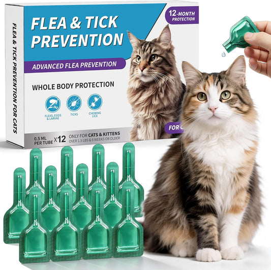 Miguelina 12 Pcs Flea & Tick Topical Spot-On Drops for Cat