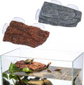 2-Pack Turtle Basking Platform, Basking Rock for Turtle Tank with Suction Cups, Bark & Stone Design Resin Tortoise Climb