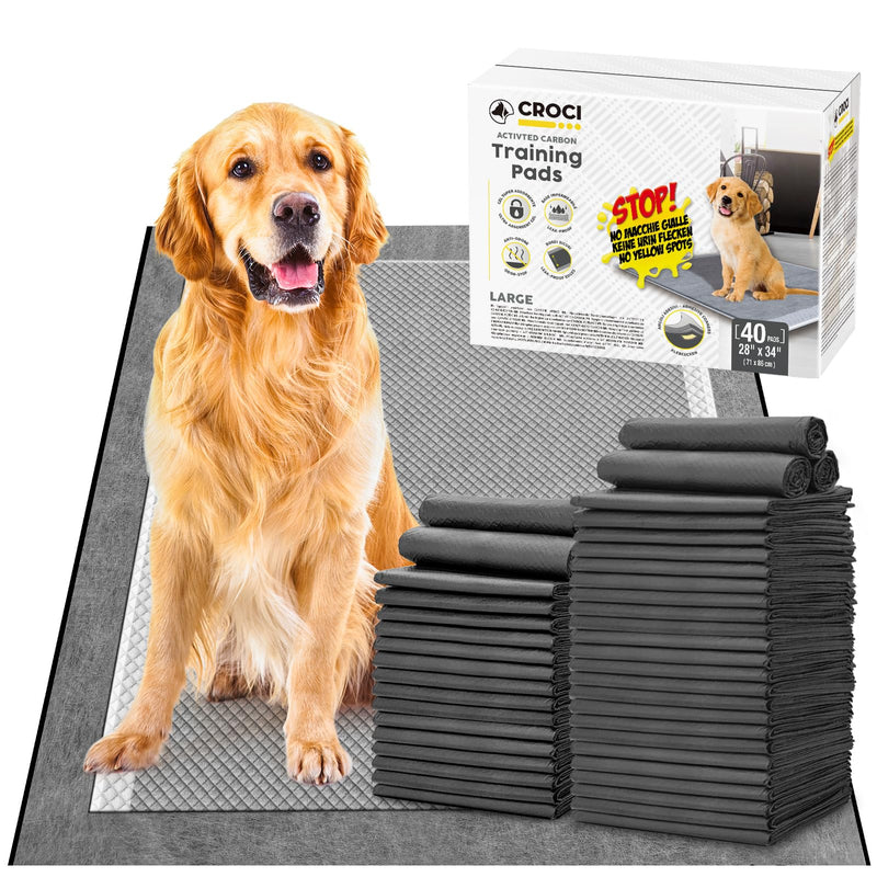 CROCI Charcoal Puppy Pads with Adhesive Tabs, 28x34in Extra Large Pee Pads for Dogs, Odor-Control Super Absorbent Quick-Dry Leak-Proof, Disposable (40 Counts)