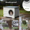 WOWOTOZN Outdoor Cat House Weatherproof, Insulated Heavy-Duty Plastic Feral Cat Shelter, Elevated Stackable Cat House for All Seasons Indoor Outdoor with Cozy Cushion (Grey and White)
