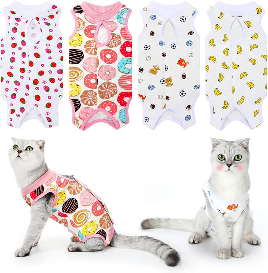 4 Pieces Cat Recovery Suits Body Wraps Breathable Kittens Recovery Clothes for Cats Small Dogs Abdominal Weaning(Banana,