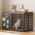 YATINEY Foldable Dog Crate Furniture, Dog Crate with DIY Frame, Heavy Duty Dog Kennel Indoor with Hooks, Wooden Dog Cage