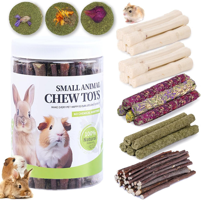 40-50 Pcs Rabbit Chew Toys, Guinea Pig, Hamster, Bunny Chew Toys, Sweet Bamboo, Apple Stick, Timothy Stick, Prevent Teet