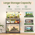 Snughome 29 Gallon Aquarium Stand with Charging Station, Heavy Duty Fish Tank Stand with Storage Cabinet, Metal Aquarium