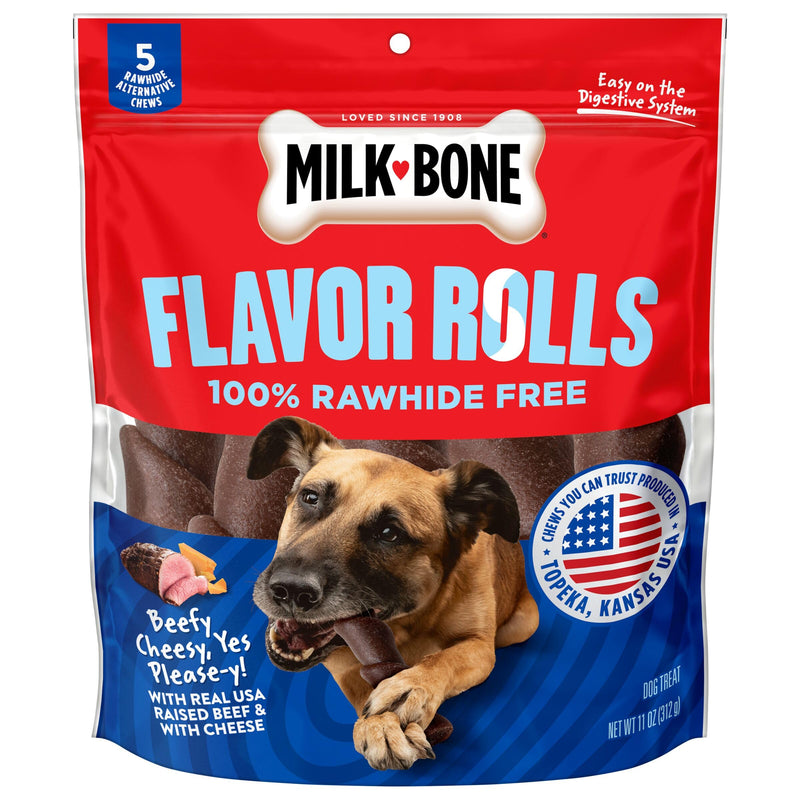 Milk-Bone Flavor Rolls Beefy Cheesy, Yes Please-y! Rawhide Free Dog Treat with Beef, 5-Count Bag