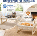 EUIJOIP Cat Bed with Washable Pad - 9.5" Elevated Wooden Cat Hammock Bed, 360° View Design, Cot with Breathable Summer Mattress for Kitty, Puppy, Rabbit and All Pets
