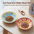 Ceramic Cat Bowls Set of 6 - Colorful Cute Shallow Cat Dishes - Great for Multi-Pet Homes - 5.6 Inch, Whisker Friendly and Wide - Microwave & Dishwasher Safe - 5.3 oz (185 ml)
