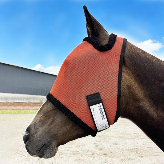 Fly Mask Without Ears for Horses, UV Block & No-Rub (Orange, L)