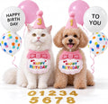 Cat Birthday Hat & Bandana Set with Age Numbers for Small Dogs Pink