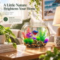 1 Gallon Plastic Betta Fish Bowl with 6 Pcs Artificial Plastic Plants and 500g Decorative Gravel, Betta Fish Tank and De