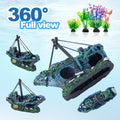 8Pcs Fish Tank Decorations Set Sunken Ship Decoration,Resin Material Fish Tank Accessories Accessories for Natural Look,