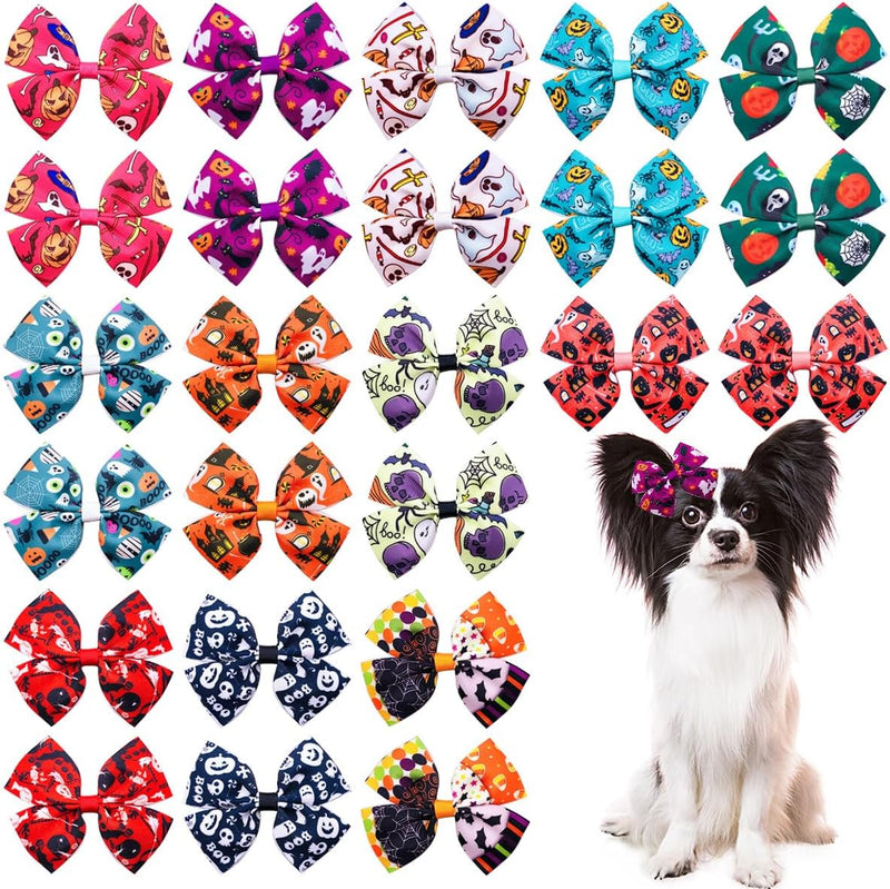 24PCS Halloween Dog Hair Bows with Rubber Band for Large Dogs Topknot