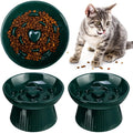 Tioncy 2 Pcs Raised Cat Slow Feeder Bowl Ceramic Elevated Cat Dog Food Bowl No Spill High Edge for Dry Wet Food and Water Easy to Clean, Dishwasher Safe (Dark Green)