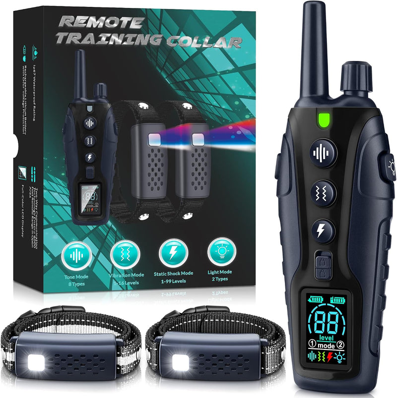 Dog Shock Collar 2 Dogs(15-150lbs) with Flashing Light for Night Walks,4500FT Dog Training Collar Adjustable Pitch Beep(