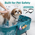 SereneLife Foldable Dog Bath Tub with Adjustable Height, 360° Access, Drain Hose & Storage Pockets – 130 lb Capacity Grooming Station for Indoor/Outdoor Use (Blue)