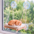 Cat Window Perch Hammock with Upgraded 4 Suction Cups Soft Cushion Wood Bed