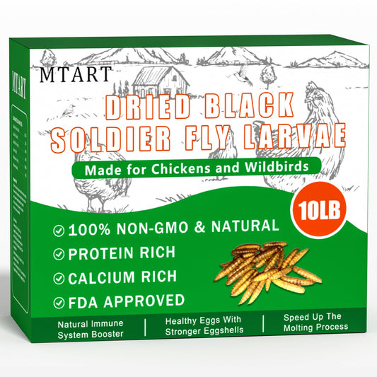 MTART 10LB Dried Black Soldier Fly Larvae Treat for Chicken, 100% Natural Non-GMO More Calcium Than Dried Mealworms High Protein Chicken Feed for Birds, Ducks, Layer Hens