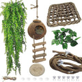 6PCS Crested Gecko Coconut Hut, Lizard Coco Den with Ladder and Reptile Hammock Bearded Dragon Tank Accessories Climbing