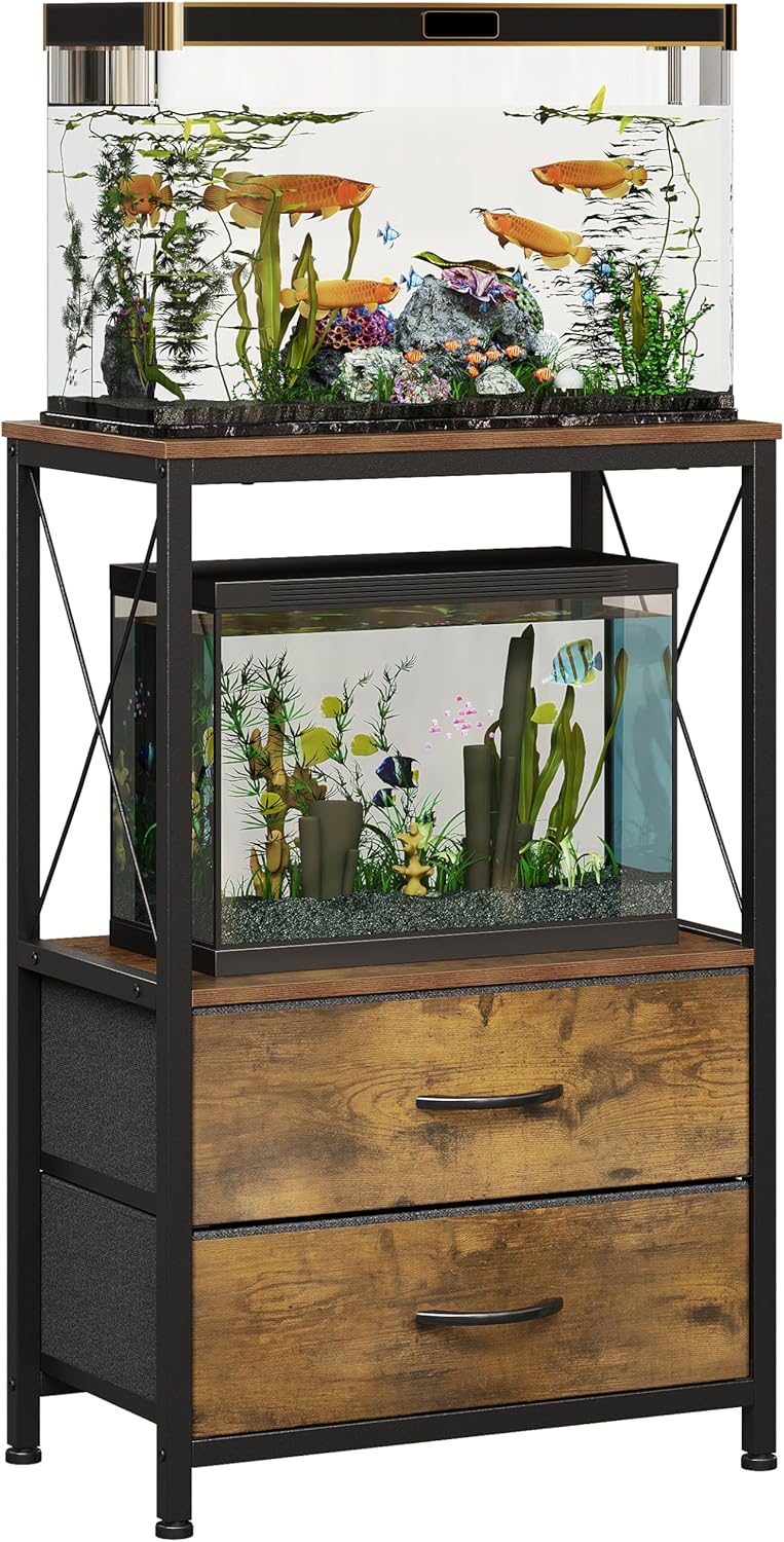 10 Gallon Aquarium Stand with 2 Drawers, Brown
