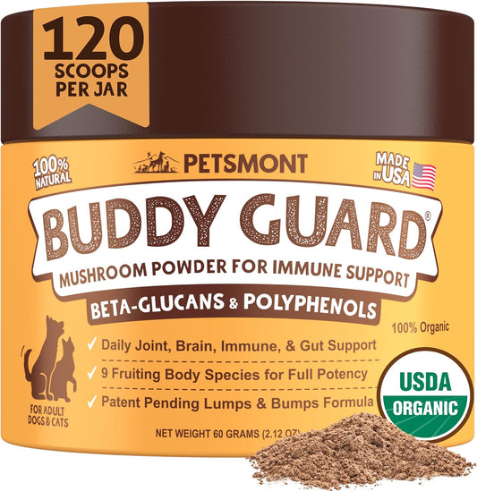Petsmont Buddy Guard for Lumps and Bumps, Lipoma for Dogs & Cats, Patent Pending Organic 9 Mushroom Powder Blend Natural
