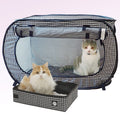 Necoichi Stress-Free Enclosure Cat Travel Carrier Cage 31.8" L x 20.0" W x 20.0" H with Litter Box Set Collapsible Gray White Stripes | Pop up Kannel, Crates