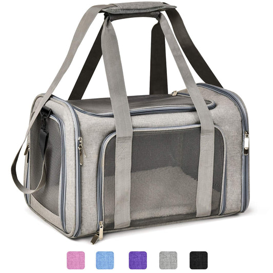Henkelion Cat Carriers Dog Carrier Pet Carrier For Small / Medium Cats Dogs Puppies (Up To 15lbs), TSA Airline Approved Small Dog Carrier Soft Sided, Collapsible Waterproof Travel Puppy Carrier - Grey