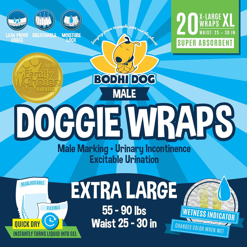 Bodhi Dog Disposable Male Dog Diapers - Super Absorbent, Leak-Proof Pee Wraps - Adjustable Fit, Comfortable Design, Adva