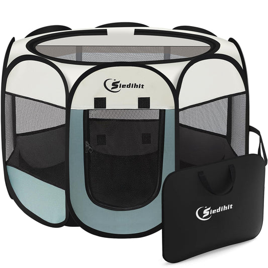Siedihit Dog Cat Playpen, Puppy Pet Playpen Indoor for Small Dog Crate Tent Cage Outdoor, Portable Pop Up Dogs Enclosure Kennel with Carrying Case for Dogs/Cats/Rabbits(Grey, Small