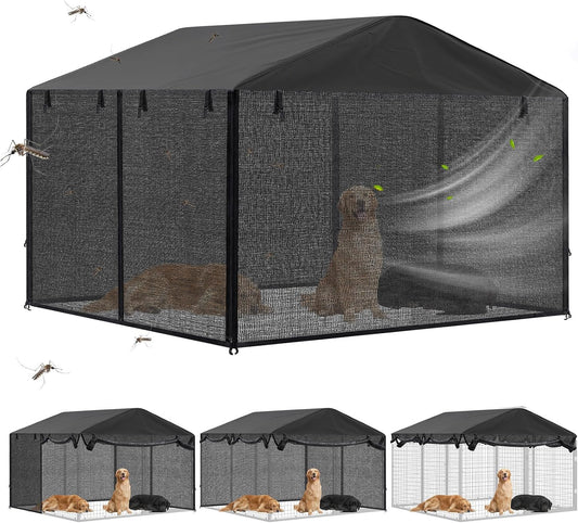 Outdoor Dog Kennel Cover with Full Coverage Mosquito Net for 6.5'd x 6.5'w x 6'h Dog Cages, Breathable Kennel Shade Mosq