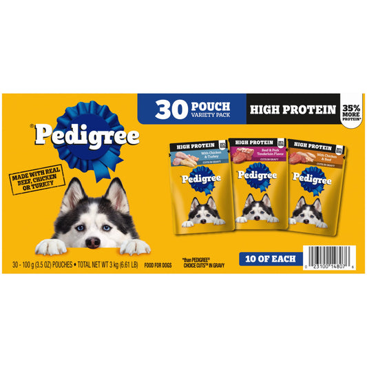 Pedigree High Protein Dog Food, Adult Wet Dog Food Pouches, Variety Pack, 3.5 oz. Pouches, 30 Count