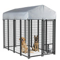 LEMBERI Heavy Duty Large Outdoor Dog Kennel 8x4x6 FT, Escape-Proof Dog Run with Double-Latch Gate, Heat Dissipation Sunshade Cover & 2 Stainless Steel Bowls, Galvanized Steel Dog Cage Enclosure