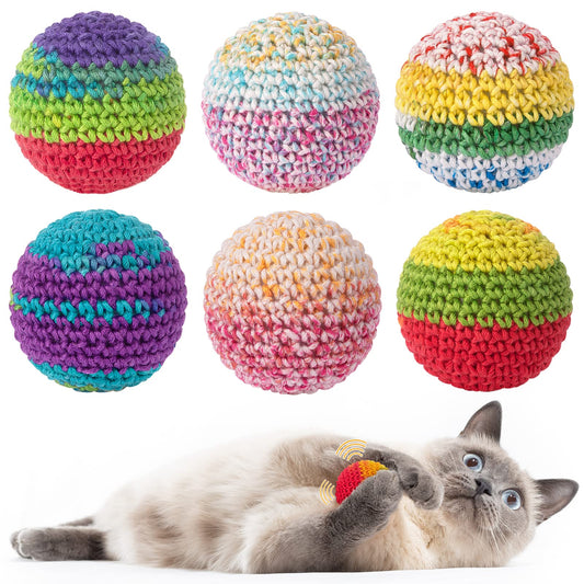 Retro Shaw 6 Pack Cat Toys Balls with Bell Inside, Handmade Crochet Soft Woolen Yarn Interactive Toys for Indoor Kittens Cats, Lightweight Chew Balls for Chase and Bat