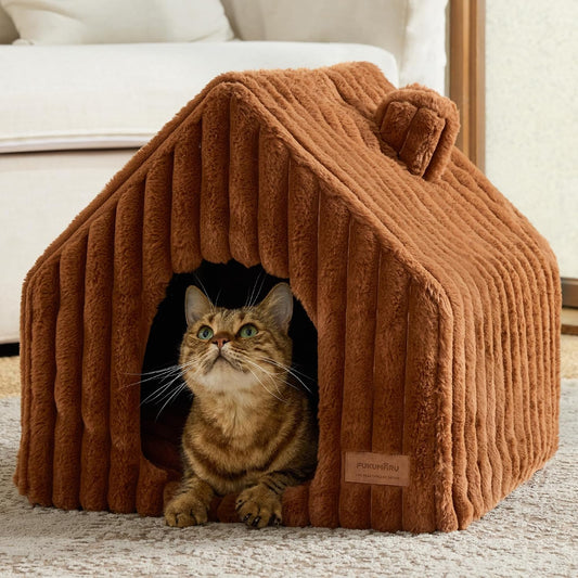 FUKUMARU Cat Bed Cave, Enclosed Washable Covered Dog Bed with Support Frame