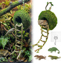 Artificial Handmade Cave Hideout with Hanging Rope & Hemp Climbing Ladder – Reptile Tank Decor Accessories for Leopard C