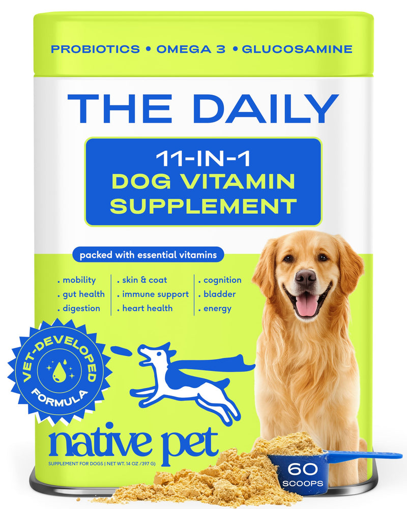 Native Pet The Daily Dog Vitamins & Supplements - 11-in-1 Multivitamin Powder for Dogs - Supports Whole Body Health, Digestion, Mobility & Immunity with Collagen, Glucosamine & Probiotics – 60 Scoops