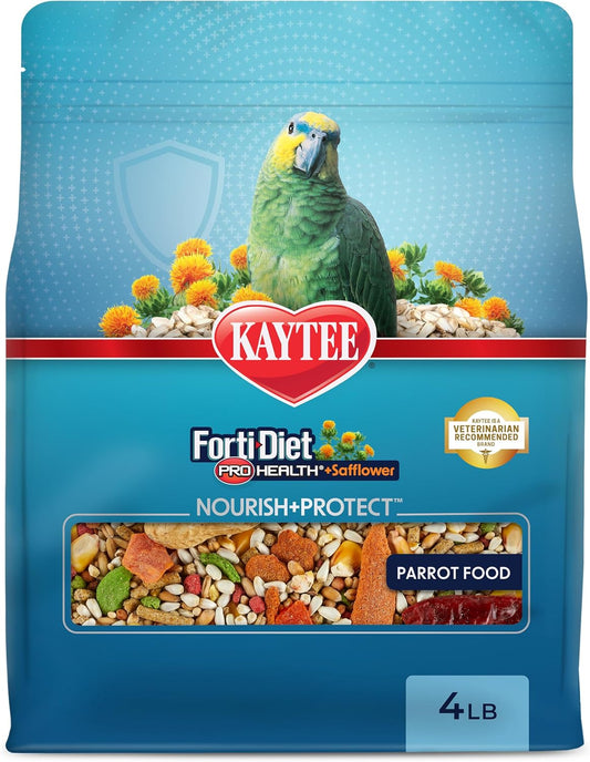 Kaytee Forti-Diet Pro Health+Safflower Nourish+Protect Parrot Food, Supports Breeding and Molting, Nutrition Backed by Science, Digestive and Brain Health, 4 pounds